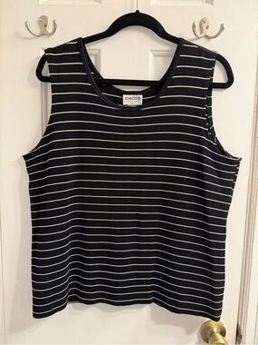 Chico's Black and White Striped Sleeveless Tank XL